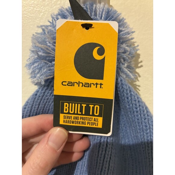NWT Carhartt Knit Pom-Pom Cuffed Beanie - Blue - One Size - Picture 4 of 5